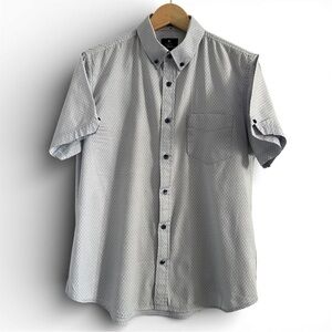 Ben Sherman Men’s Stretch Short Sleeve Button Down Shirt Gray Micro Print M
